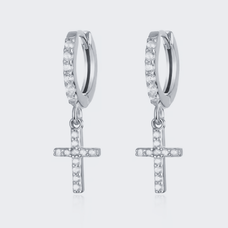 Double Diamond Cross Earrings