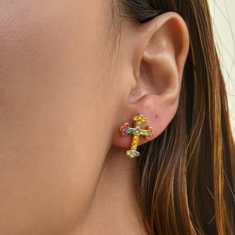 Colorful Cross Studs