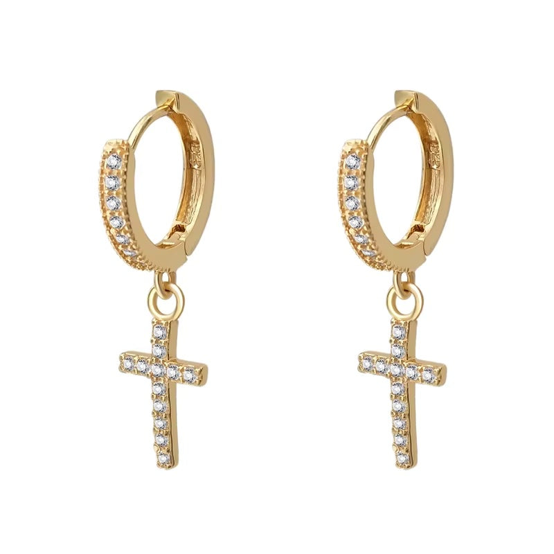 Double Diamond Cross Earrings