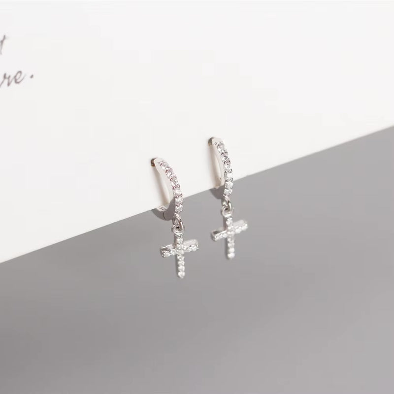 Double Diamond Cross Earrings