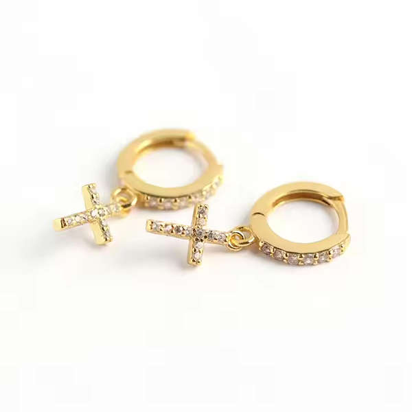 Double Diamond Cross Earrings