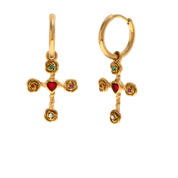 Ruby Cross Earrings