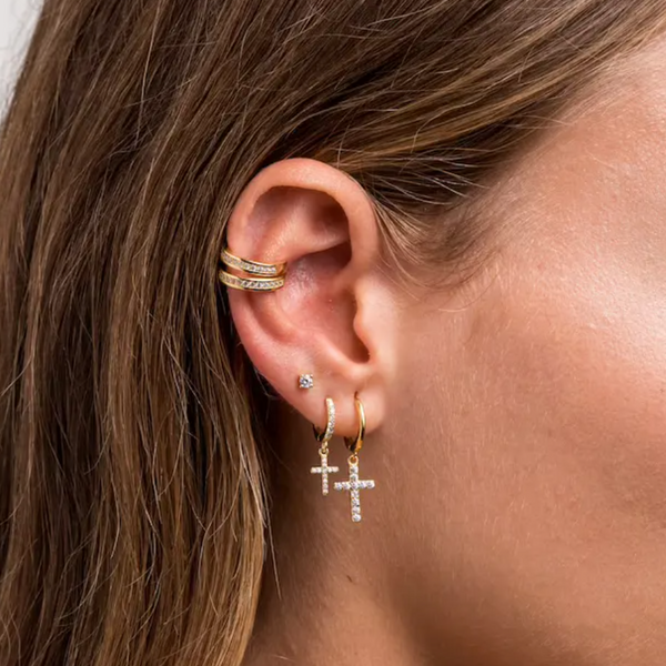 Double Diamond Cross Earrings